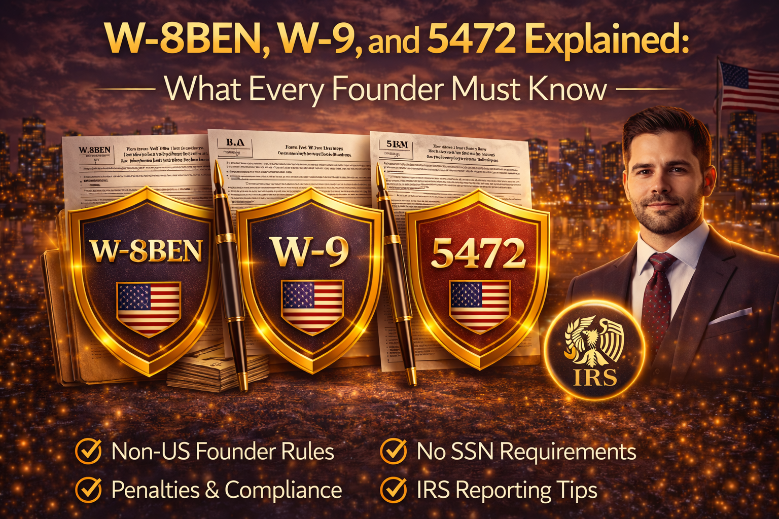 W-8BEN, W-9, and 5472 IRS forms explained for non-US founders and US LLC compliance